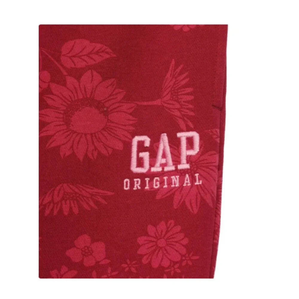 Gap Girls Sweatpants Red Floral Fleece Jogger Cargo Pockets Wide Leg L(14/16)